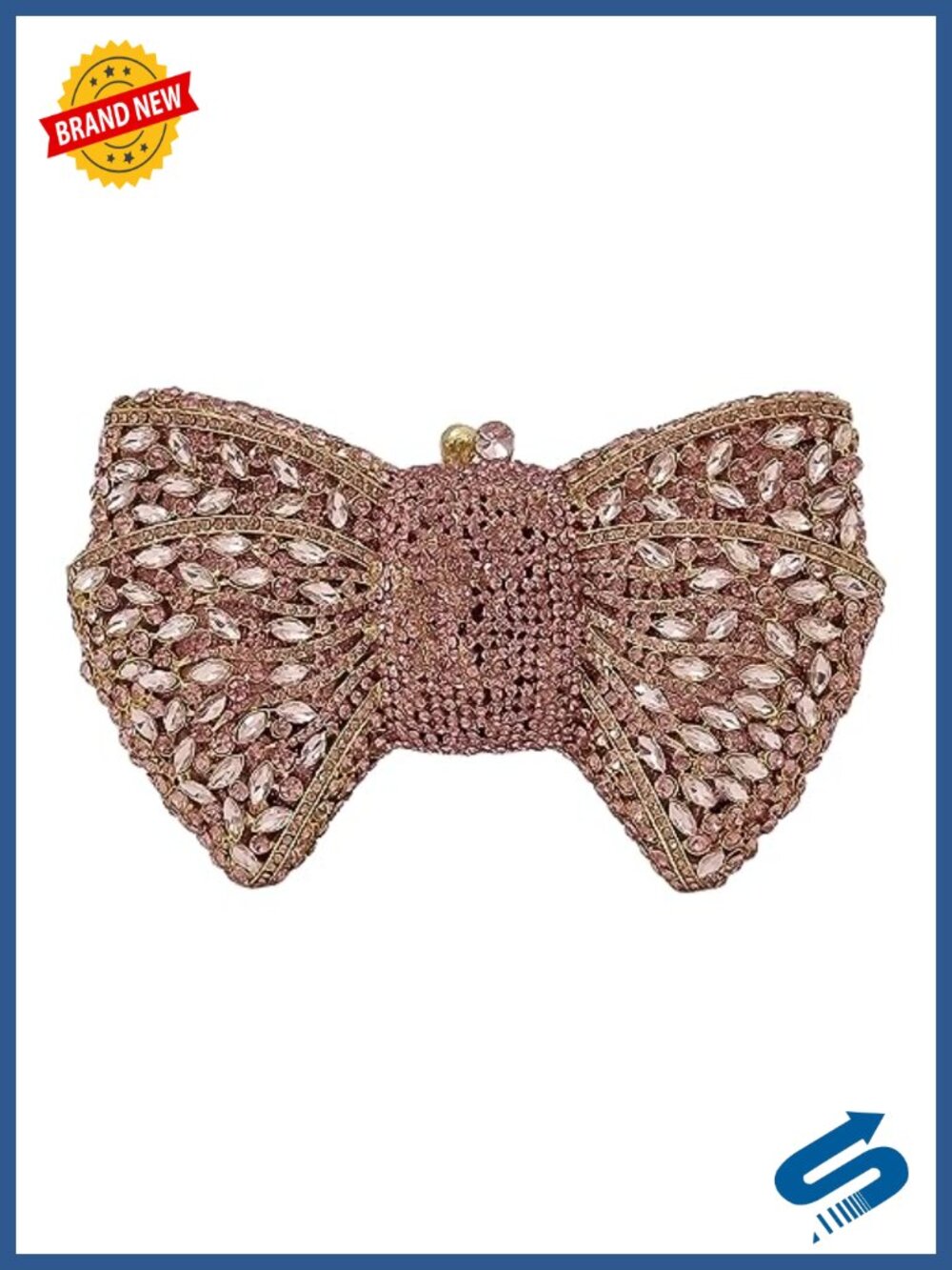 Rhinestone Crystal Clutch Evening Bag Bowknot Bow Metal Faux PU Leather